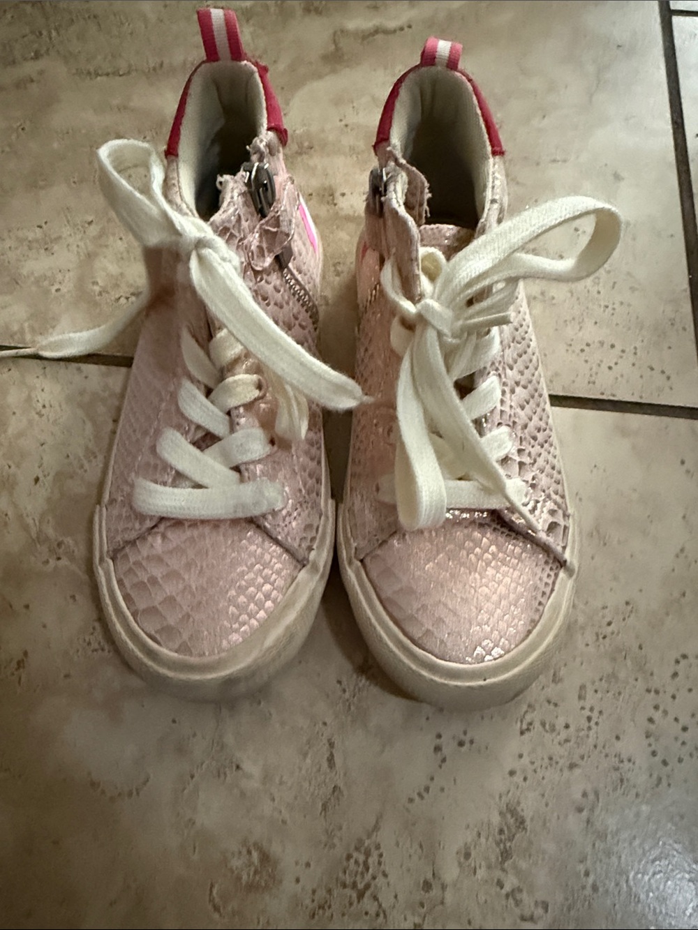 Joules Pink Metallic High-Top Sneakers with White Laces